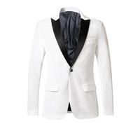 Manteau habillé pour homme en velours doré avec revers à un seul bouton, manches longues, couleur patchwork, blanc, L
