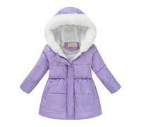 Manteau Hiver,Doudoune Chaude pour Fille - Manteau Hiver avec Capuche et Bordure Fausse Coupe ajustée et Fermeture éclair idéal pour Temps Froid (Light Purple, 4-5 Years)