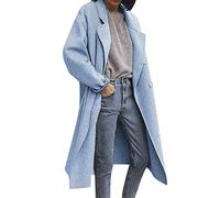 Manteau Hiver Fourrure Long Femmes Hiver Faux Laine Mince Manteau Dames Veste Mince Long Pardessus Solide Classique Lâche Outwear Manteau Long en Hiver (Light Blue, L)
