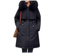 Manteau Hiver Grande Taille Femme Veste Chauffante Col en Fourrure Plus Size Chaud Winter Couleur Unie à Capuche Chic et Elegant Outwear Jackets Noir 4XL