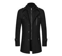 Manteau Homme en Laine Chaud pour Hiver Trench Coat Mi-Long Classique Parka Pardessus Caban Slim Fit Élégant Business Décontractée Duffle-Coats Coup-Vent Revers Overcoat (Noir, M)