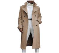Manteau Homme Hiver Chaud Long Doudoune Parka Trench Caban Épais en Laine Mélangée Veste 3/4 Mi-Saison pour Automne Hiver Blouson Manteau Court Homme Beige 3XL