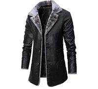 Manteau Homme Hiver Long Chaud Veste Cuir Homme Vintage Slim Fit Business Parka Trench Coat Caban Col Fourrure Couleur Unie Manche Longue Blousons Duffle Coat Hiver Jacke ( Color : Black , Size : 3XL