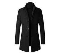 Manteau Homme Laine Slim Fit Chic Trench Mi-Longue Manteaux Hiver Chaud Pardessus De Couleur Unie à Col Montant