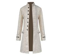 Manteau Homme, Pardessus Hiver Mode Chaude Vintage RéTro Tailcoat Veste À Manches Longues Col Rond Col Haut Long Outwear Coat Bouton (Blanc 3,XL)