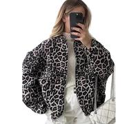 Manteau imprimé léopard pour femmes 2024 automne hiver veste à cordon de serrage à glissière à manches longues confortable décontracté basique veste à glissière à revers (imprimé léopard,S)