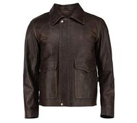 Manteau Indiana Jones Harrison Ford pour homme avec aspect usé en cuir véritable de vache de Superior Leather Garments, Marron usé, XXL