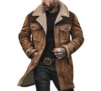Manteau Jakcet en polaire pour homme - Style vintage - En daim - Rembourré - Col cranté - Doublure en polaire - Manteau matelassé multi-poches - Blouson cargo Jakcet Sherpa d'extérieur