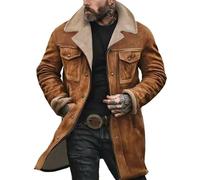 Manteau Jakcet en polaire pour homme - Style vintage - En daim - Rembourré - Col cranté - Doublure en polaire - Manteau matelassé multi-poches - Blouson cargo Jakcet Sherpa d'extérieur