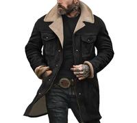 Manteau Jakcet en polaire pour homme - Style vintage - En daim - Rembourré - Col cranté - Doublure en polaire - Manteau matelassé multi-poches - Blouson cargo Jakcet Sherpa d'extérieur