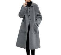 Manteau Laine Femme Manteau Vintage, Trench Coat Grande Taille Chaud à Double Boutonnage avec Ceinture à Col Revers Et Manches Longues Cardigan avec Fermeture Fin