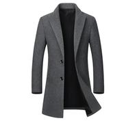 Manteau Laine Homme Caban Mi-Longue deux Boutons Gris - Funmoon Boutique Hugo-Classique XL