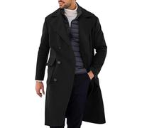 Manteau long 3/4 à double boutonnage pour homme - Trench coat en laine à col à revers - Vestes de travail smart casual business coupe droite - Veste coupe-vent homme fashion coupe ajustée hiver