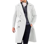 Manteau long 3/4 à double boutonnage pour homme - Veste Trench Coat en laine à col à revers - Vestes de travail Smart Casual Business coupe droite - Veste coupe-vent Fashion Homme coupe slim fit hiver
