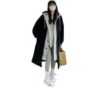 Manteau Long à Capuche Double Couche en Fausse Laine d'Agneau, Veste en Polaire Avec Boutons, Noir, M