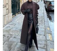 Manteau long à revers pour femme CY30568, couleur pure, élégant, tendance, style navette, coupe-vent, automne hiver, manteau long décontracté de qualité professionnelle (M, marron)