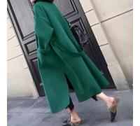 Manteau long au-dessus du genou en laine pour femme avec tissu cachemire double face, ceinture et col à revers convient pour le quotidien, les affaires et les vacances (L vert)