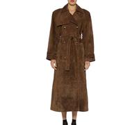 Manteau Long Chaud Et Confortable Avec Ceinture Pour Femme, Trench-coat Long En Similicuir Léopard Pour Femme, Manteau Croisé à Revers Cranté, Pardessus Avec Ceinture (Marron,S)