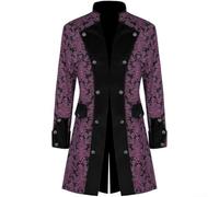 Manteau long de style Steampunk pour homme avec queue-de-morue - Veste victorienne et médiévale de la Renaissance - Costume formel pour costumade - Violet - Taille XXL