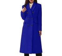Manteau long décontracté en laine à double boutonnage pour femme avec poches pratiques Structure fixe pour des activités de plein air élégantes, bleu, S