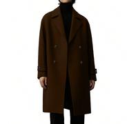 Manteau long en laine vintage pour hommes, dégageant une atmosphère de vieille fortune, design à boutons devant, coupe mi-longue à épaules tombantes de couleur unie, simple et décontracté, confortable