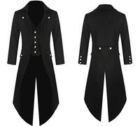 Manteau Long Homme Steampunk Vintage Tailcoat Veste Gothique Grande Taille Slim fit col v Profond FRAC Costume Medieval Pas Cher Couleur Unie Boutons Redingote de Jeu de rôle Uniforme (Black, XXL)