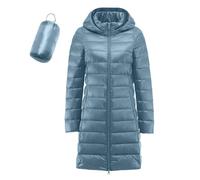 Manteau long matelassé à capuche pour femme - Veste d'hiver chaude pour femme - Imperméable et léger - Fermeture éclair intégrale - Avec poches - Capuche amovible, bleu ciel, 5XL