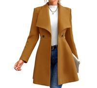 Manteau long pour femme - Grande taille - Double boutonnage - Manteau d'hiver formel - Cabas, camel, M