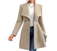 Manteau long pour femme - Grande taille - Double boutonnage - Manteau d'hiver formel - Cabas, kaki, S