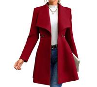 Manteau long pour femme - Grande taille - Double boutonnage - Manteau d'hiver formel - Cabas, rouge foncé, L