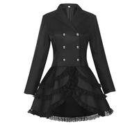 Manteau Médiéval Femme Long Gothique Queue De Pie Retro Veste Steampunk Manche Longue Coupe Ajustée Halloween Costume Medieval Grande Taille Quode Mort Redingote Uniforme Renaissance n17