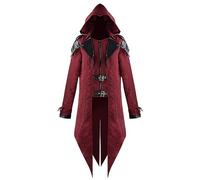 Manteau Médiéval Homme Gothique à Capuche Fermeture Éclair Boucles Steampunk Vampire Renaissance Halloween Costume Déguisement Bal Masqué Carnaval Vintage Redingote Cape Veste Longue Uniforme
