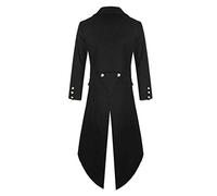 Manteau médiéval steampunk pour homme - Redingote gothique victorienne noire pour costume d'Halloween et de costumade - Veste de smoking chaude à simple boutonnage rétro Renaissance, Noir , 4XL