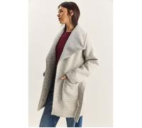 Manteau mi-long en acrylique texturé avec col châle et poches L