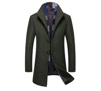 Manteau Mi-Long Homme - HUGO - Laine Caban - Col Revers - Écharpe Démontable - Vert S