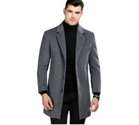 Manteau Mi-Long - HUGO - Gris - Laine et Polyester - Simple Boutonnage - Col Revers S