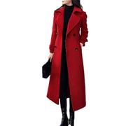 Manteau mi-long pour femme - Mélange de laine - Double boutonnage - Épais - Coupe ajustée - Manteau long pour femme