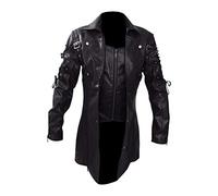Manteau Moto Homme Manches Longues- Veste Steampunk Grande Taille Tendance Vintage Couleur Unie Médiéval Blousons Gothique Casual Cour Slim Tempérament Haut pour Halloween Carnaval Fête 2025