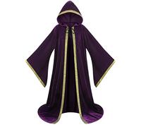 Manteau Mystérieux Renaissance Halloween, Velours Hollandais, Robe de Magicien Déguisé Bal et Saint Patrick Costume de Magicien Manches évasées Chevalier Médiéval Cape à Capuche(Violet 160CM)