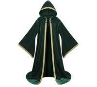 Manteau Mystérieux Renaissance Halloween, Velours Hollandais, Robe de Magicien Déguisé Bal et Saint Patrick Costume de Magicien Manches évasées Chevalier Médiéval Cape à Capuche(Vert 160CM)