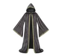 Manteau Mystérieux Renaissance Halloween, Velours Hollandais, Robe de Magicien Déguisé Bal et Saint Patrick Costume de Magicien Manches évasées Chevalier Médiéval Cape à Capuche(Gris 140CM)