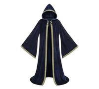 Manteau Mystérieux Renaissance Halloween, Velours Hollandais, Robe de Magicien Déguisé Bal et Saint Patrick Costume de Magicien Manches évasées Chevalier Médiéval Cape à Capuche(Bleu 160CM)