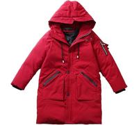 Manteau Parker Long d'hiver Chaud pour garçons Veste à Capuche Coupe-Vent épaissie et décontractée Sports de Plein air Manteau de Couleur Unie Froide (Rouge,130)