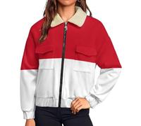 Manteau Polaire A Drapeau De Monaco Femme Hiver Avec Imprimée Association Simple Des Couleurs Manteaux Femmes Hiver Doublé Polaire Chaud Veste Blouson Grande Taille Manteaux Outercoat, Rouge Blanc