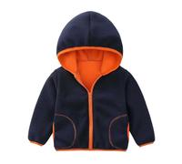 Manteau polaire coupe-vent à capuche pour enfants tout-petits avec design patchwork - Vêtement extérieur chaud garçons filles (Dark Blue, 6-7 Years)
