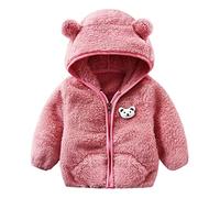 Manteau Polaire Double Face pour Fille Couleur Unie Veste à Capuche Veste d'hiver avec Capuche Manteau Chaude en Peluche Kawaii avec Oreilles 03-Pink,12-18 Mois
