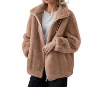 Manteau Polaire Femme Manteau Femme Hiver Chic Oversize Hiver Blousons Mi Saison Jacket Peluche avec Capuche Manteaux Elegant Chaud Matelassée Vêtements 2#Marron Clair S