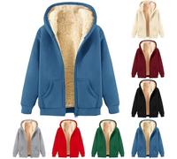 Manteau Polaire Femme Sweat à Capuche Unisexe en Polaire Zippée Hiver Grande Taille Chaude Veste De Survêtement Sweat Doublure en Peluche Mode Épaissir Blouson Décontractée Bleu M