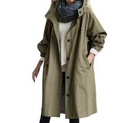 Manteau pour femme, avec manches longues et capuche boutonnée sur le devant, en polyester, pour temps froid/tenue décontractée ; avec détails de conception y compris manteau ample coupe-vent hiver