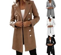 Manteau pour femme simple et chaud - Manteau mi-saison uni élégant à double boutonnage - Manteau long avec col blazer - Manches longues - Poignets avec bouton - Veste décontractée - Top Coat